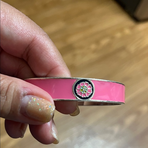 Vera Bradley Pink Floral Enamel  silver tone Bangle Bracelet Vintage - Picture 16 of 16